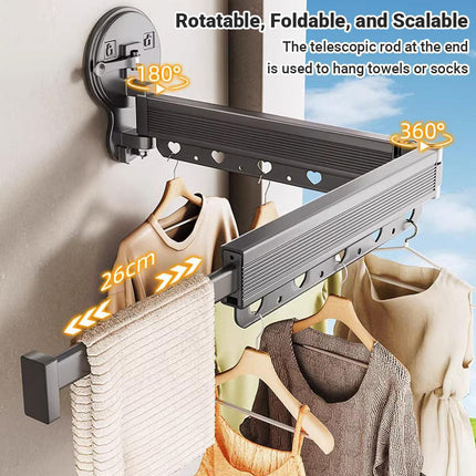 2/3/4-Bar Adjustable Foldable Retractable Clothes Drying Rack Suction Cup Hanger - One Fold And Two Sections.