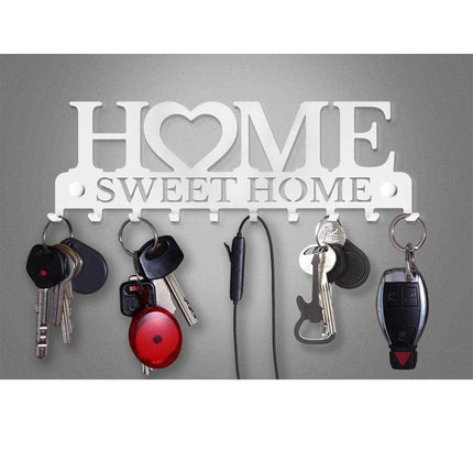 Retro Metal Iron Wall Hanging Mounted 10 Key Hooks Storage Holder Hook Rack - Black.