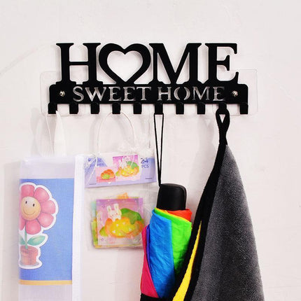 Retro Metal Iron Wall Hanging Mounted 10 Key Hooks Storage Holder Hook Rack - Black.