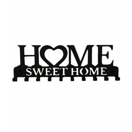 Retro Metal Iron Wall Hanging Mounted 10 Key Hooks Storage Holder Hook Rack - Black.
