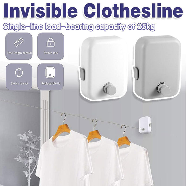 Invisible Clothesline Indoor Drying Rope Wall Mounted Laundry Retractable Line - Grey.