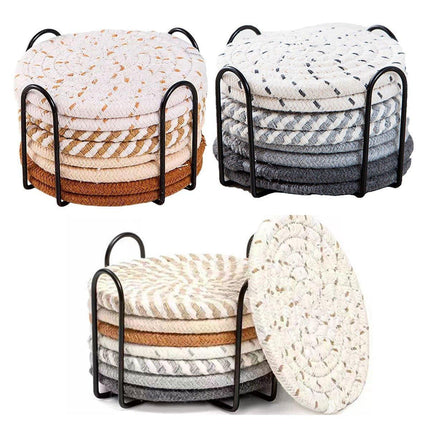 8PCS Round Cotton Woven Coaster Heat Resistant Thick Insulation Dining Table Mat - Mixed.