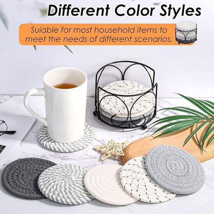 8PCS Round Cotton Woven Coaster Heat Resistant Thick Insulation Dining Table Mat - Mixed.