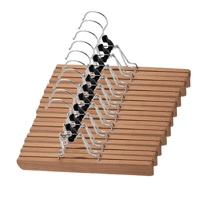 10pcs Solid Wood Skirt Clip Non Slip Hanger Flannel Trouser Clothes Organizer - Dark Brown.