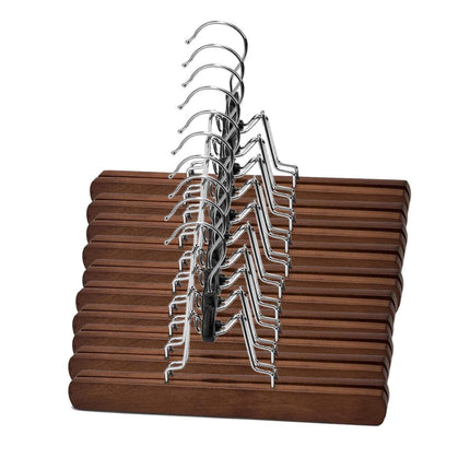 10pcs Solid Wood Skirt Clip Non Slip Hanger Flannel Trouser Clothes Organizer - Light Brown.