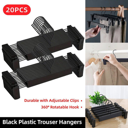 20pcs Black Plastic Pants Hanger Trousers Clips Durable Non Slip Clothes Hanger.