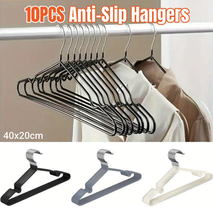 Clothes Hangers 10 Pack Anti Slip Plastic Hanger Clothes Rack Organizer - Black.