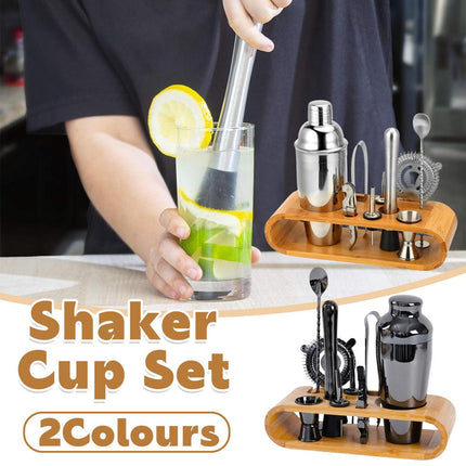 Cocktail Shaker Set Bar Tools Stainless Steel Mixing Glasses Drink Shaker Cups - Black.