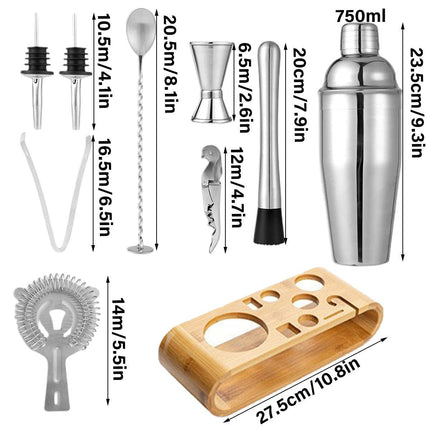 Cocktail Shaker Set Bar Tools Stainless Steel Mixing Glasses Drink Shaker Cups - Black.