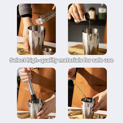 Cocktail Shaker Set Bar Tools Stainless Steel Mixing Glasses Drink Shaker Cups - Black.