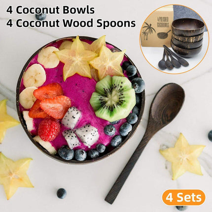 4Sets Natural Coconut Shell Bowls Tableware for Rice Dessert Salad.