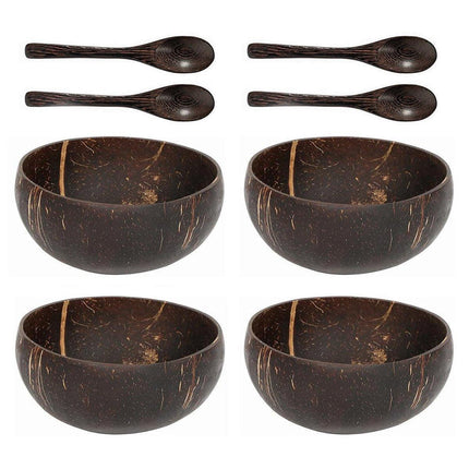 4Sets Natural Coconut Shell Bowls Tableware for Rice Dessert Salad.