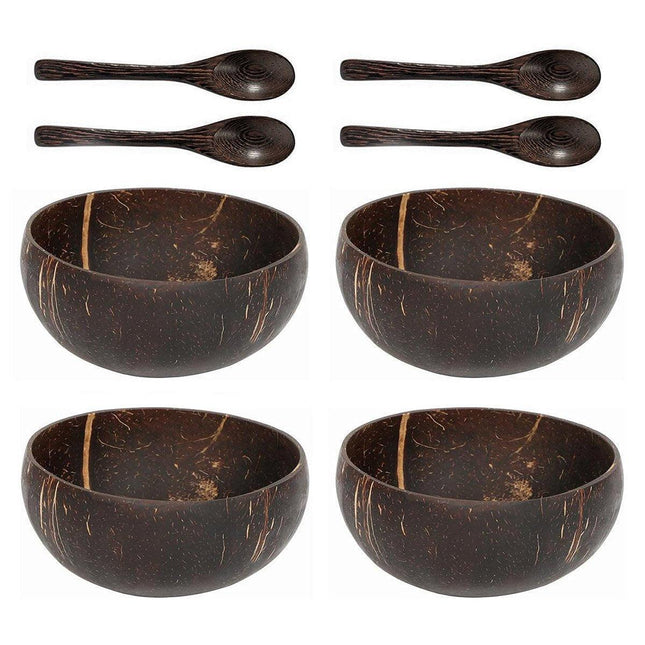 4Sets Natural Coconut Shell Bowls Tableware for Rice Dessert Salad.