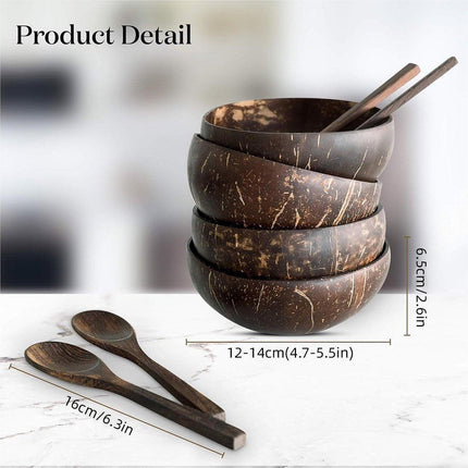 4Sets Natural Coconut Shell Bowls Tableware for Rice Dessert Salad.
