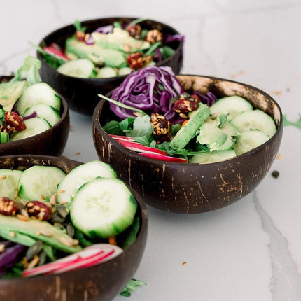 4Sets Natural Coconut Shell Bowls Tableware for Rice Dessert Salad.