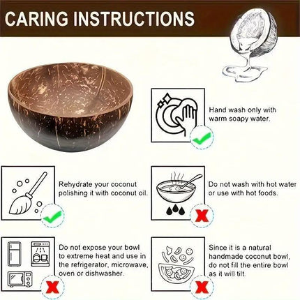 4Sets Natural Coconut Shell Bowls Tableware for Rice Dessert Salad.