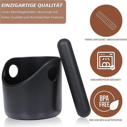 Coffee Knock Box Espresso Grounds Bin with Non Slip Base and Rubber Knock Bar 550ml.