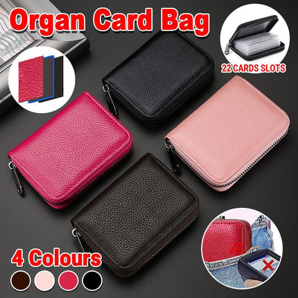 Compact Zipper Organ Card Cover Holder Wallet ID Bag Short Coin Purse Pockets - Brown.