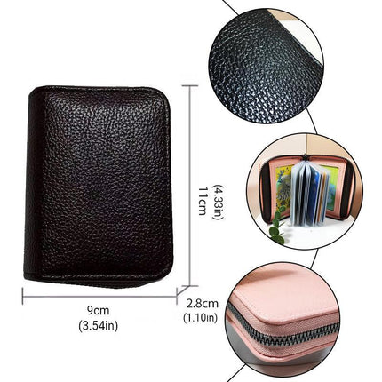 Compact Zipper Organ Card Cover Holder Wallet ID Bag Short Coin Purse Pockets - Brown.