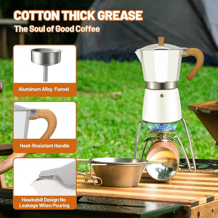 Portable Coffee Maker Wood Grain Handle Outdoor Manual Espresso Machine Camping - Beige-150ml.