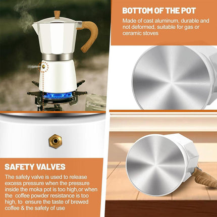 Portable Coffee Maker Wood Grain Handle Outdoor Manual Espresso Machine Camping - Beige-150ml.