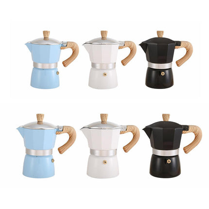 Portable Coffee Maker Wood Grain Handle Outdoor Manual Espresso Machine Camping - Blue-150ml.