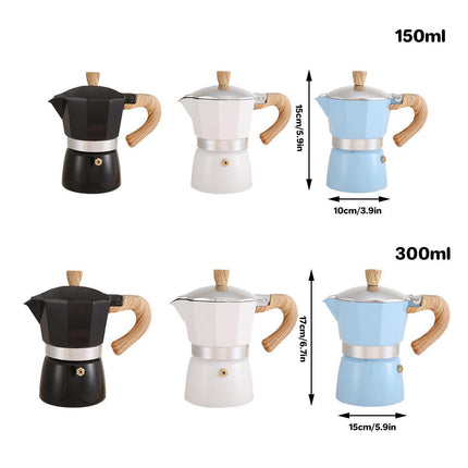 Portable Coffee Maker Wood Grain Handle Outdoor Manual Espresso Machine Camping - Blue-150ml.