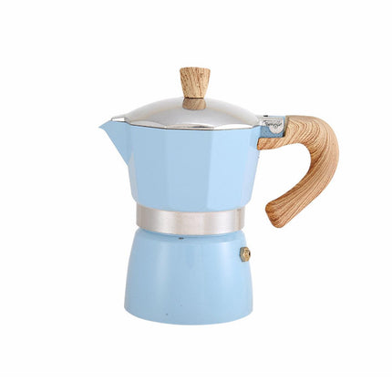 Portable Coffee Maker Wood Grain Handle Outdoor Manual Espresso Machine Camping - Blue-150ml.