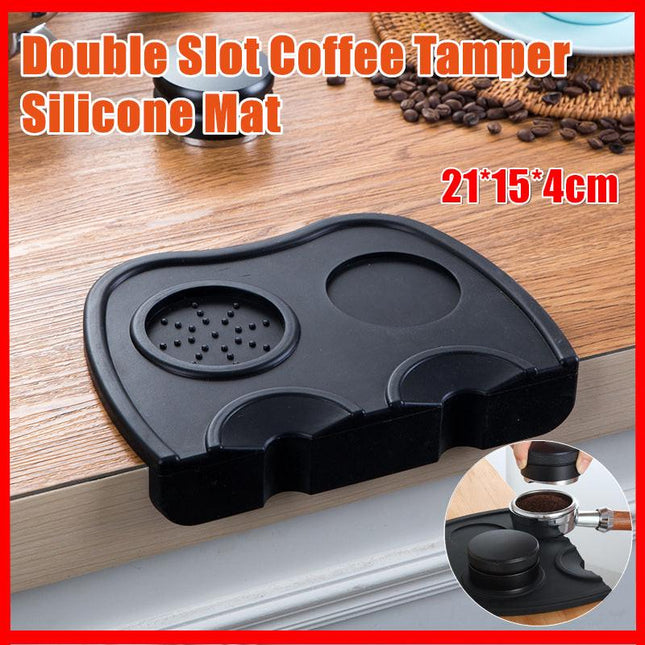 Double Slot Silicone Coffee Tamper Mat | Non-Slip Corner Tamping Pad 21×15×4cm.