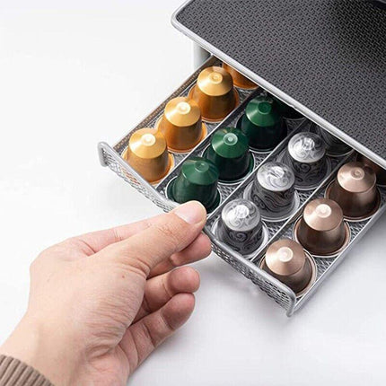 Coffee Capsule Drawer Holder for 40 Nespresso Pods with Non-Slip Top Rack.