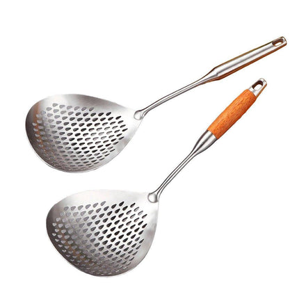 304 Stainless Steel Kitchen Colander Long Handle Noodle Dumpling Strainer Spoon - Stainless steel.
