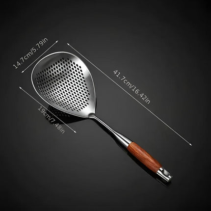 304 Stainless Steel Kitchen Colander Long Handle Noodle Dumpling Strainer Spoon - Stainless steel.