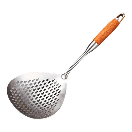 304 Stainless Steel Kitchen Colander Long Handle Noodle Dumpling Strainer Spoon - Stainless steel.