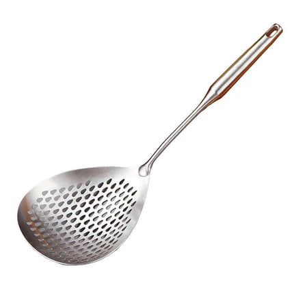 304 Stainless Steel Kitchen Colander Long Handle Noodle Dumpling Strainer Spoon - Stainless steel.