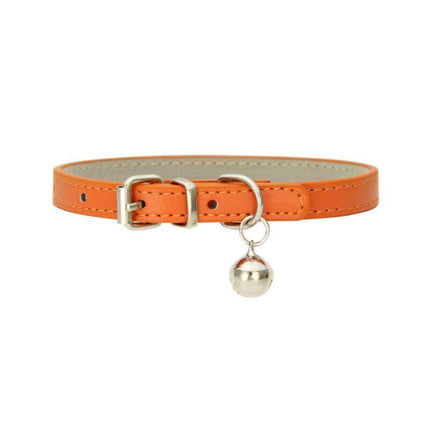 Adjustable PU Leather Cat Collar with Bell Breakaway Buckle 9 Colours - Brown.