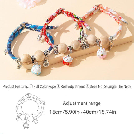 Camphor Wood Bead Collar with Bell Necklace for Cats and Dogs Pet Accessories - Pink-Longevity Lock.
