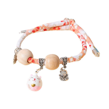 Camphor Wood Bead Collar with Bell Necklace for Cats and Dogs Pet Accessories - Pink-Longevity Lock.