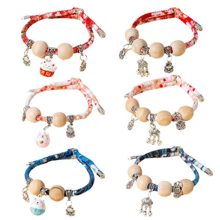 Camphor Wood Bead Collar with Bell Necklace for Cats and Dogs Pet Accessories - Red-Longevity Lock.