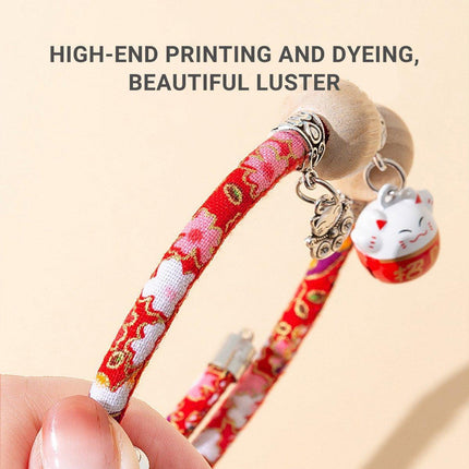 Camphor Wood Bead Collar with Bell Necklace for Cats and Dogs Pet Accessories - Red-Longevity Lock.