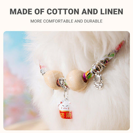 Camphor Wood Bead Collar with Bell Necklace for Cats and Dogs Pet Accessories - Red-Longevity Lock.