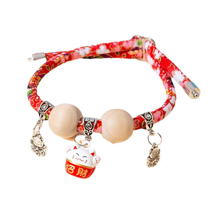 Camphor Wood Bead Collar with Bell Necklace for Cats and Dogs Pet Accessories - Red-Longevity Lock.