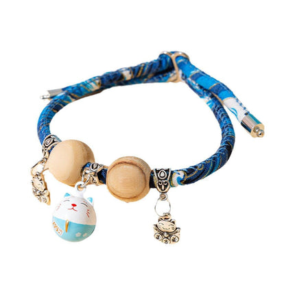 Camphor Wood Bead Collar with Bell Necklace for Cats and Dogs Pet Accessories - Red-Longevity Lock.