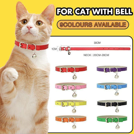 Adjustable PU Leather Cat Collar with Bell Breakaway Buckle 9 Colours - Green.