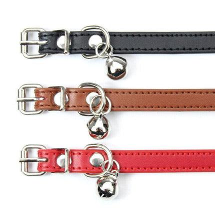 Adjustable PU Leather Cat Collar with Bell Breakaway Buckle 9 Colours - Purple.
