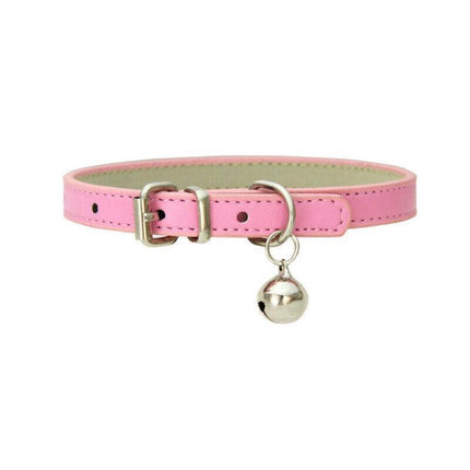 Adjustable PU Leather Cat Collar with Bell Breakaway Buckle 9 Colours - Purple.