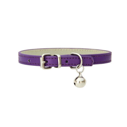 Adjustable PU Leather Cat Collar with Bell Breakaway Buckle 9 Colours - Purple.