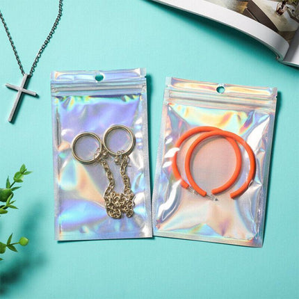 100/200X Iridescent Zip Bags for Food Storage & Holographic Makeup Pouch - 20*30cm 100PCS.