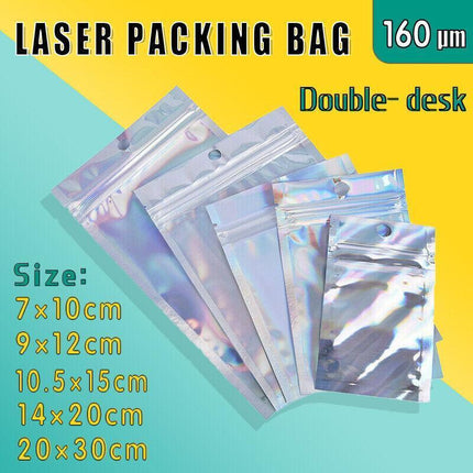 100/200X Iridescent Zip Bags for Food Storage & Holographic Makeup Pouch - 9*12cm 200PCS.