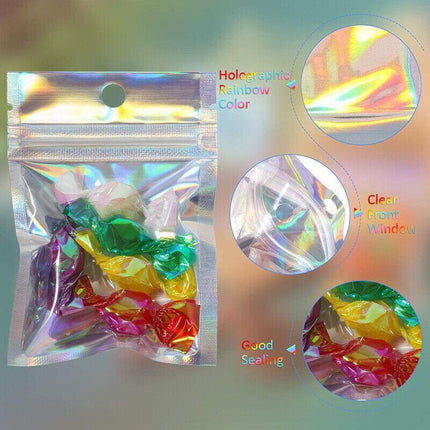 100/200X Iridescent Zip Bags for Food Storage & Holographic Makeup Pouch - 9*12cm 200PCS.