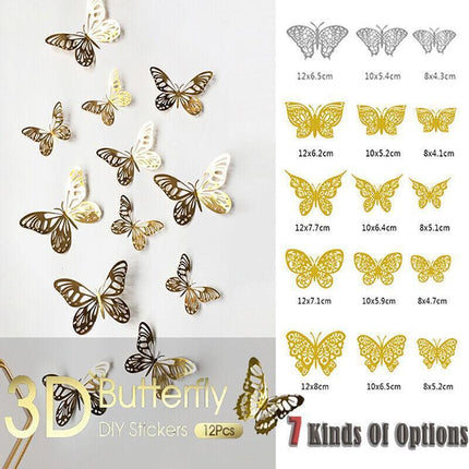 12X 3D Butterfly Wall Decals Stickers Removable Kids Nursery Decoration - 7602.